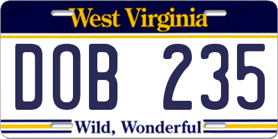 WV license plate DOB235