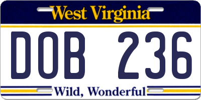 WV license plate DOB236