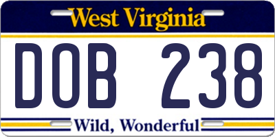 WV license plate DOB238