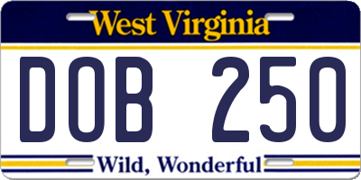 WV license plate DOB250