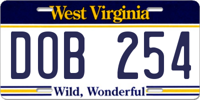WV license plate DOB254