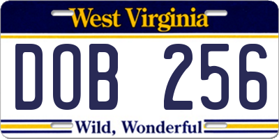 WV license plate DOB256