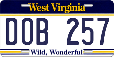 WV license plate DOB257