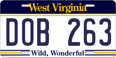 WV license plate DOB263