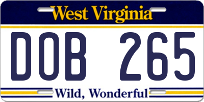 WV license plate DOB265