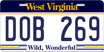 WV license plate DOB269