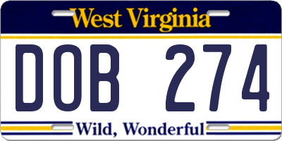 WV license plate DOB274