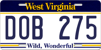 WV license plate DOB275