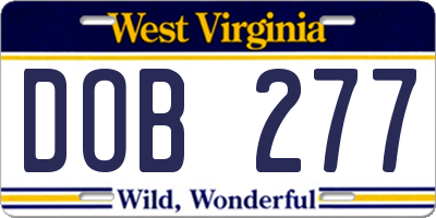 WV license plate DOB277