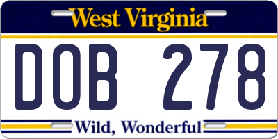 WV license plate DOB278
