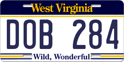 WV license plate DOB284