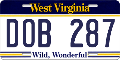 WV license plate DOB287