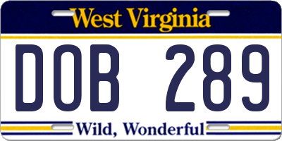 WV license plate DOB289