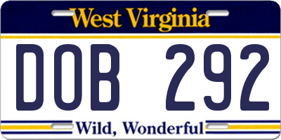 WV license plate DOB292
