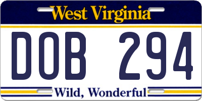 WV license plate DOB294