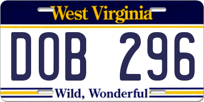 WV license plate DOB296