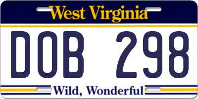 WV license plate DOB298