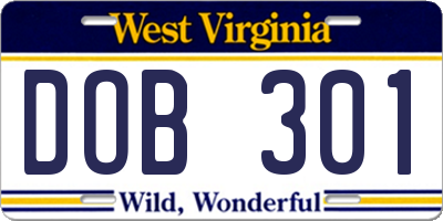 WV license plate DOB301