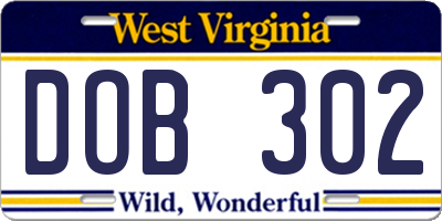 WV license plate DOB302