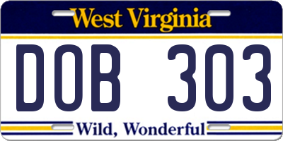 WV license plate DOB303