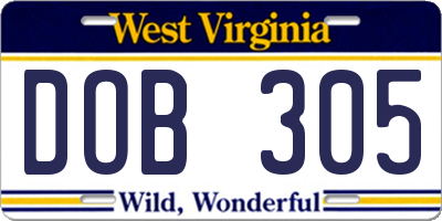 WV license plate DOB305