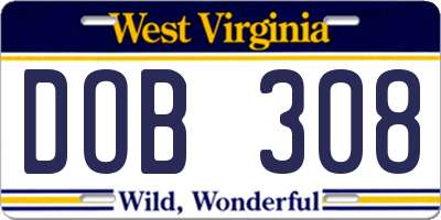 WV license plate DOB308