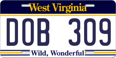 WV license plate DOB309