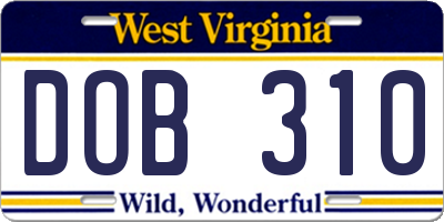 WV license plate DOB310