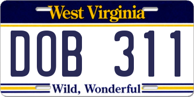 WV license plate DOB311
