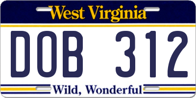 WV license plate DOB312
