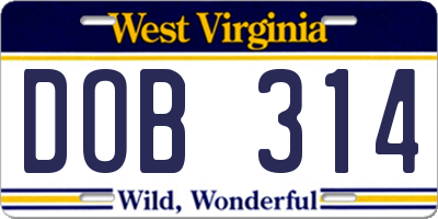 WV license plate DOB314
