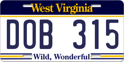 WV license plate DOB315