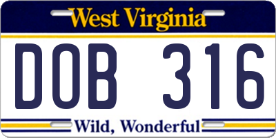 WV license plate DOB316