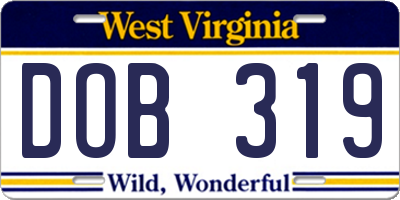 WV license plate DOB319
