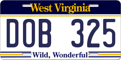WV license plate DOB325