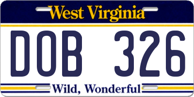 WV license plate DOB326