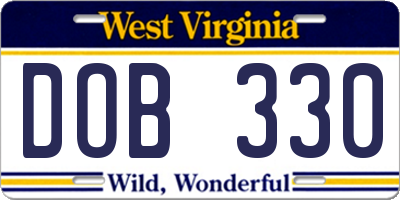 WV license plate DOB330