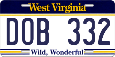 WV license plate DOB332