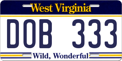 WV license plate DOB333