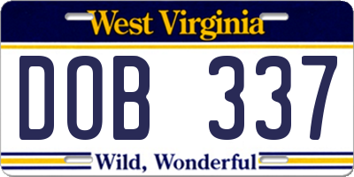 WV license plate DOB337