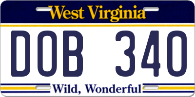 WV license plate DOB340