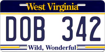 WV license plate DOB342