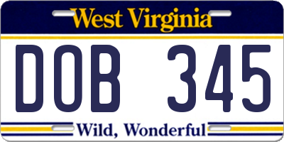 WV license plate DOB345