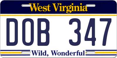 WV license plate DOB347
