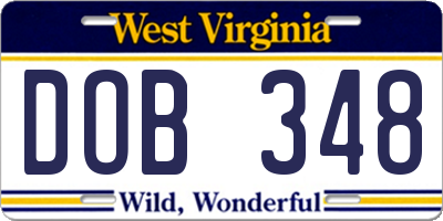 WV license plate DOB348