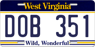 WV license plate DOB351