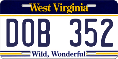 WV license plate DOB352