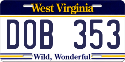 WV license plate DOB353