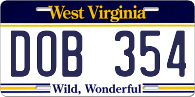 WV license plate DOB354