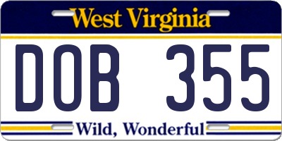 WV license plate DOB355